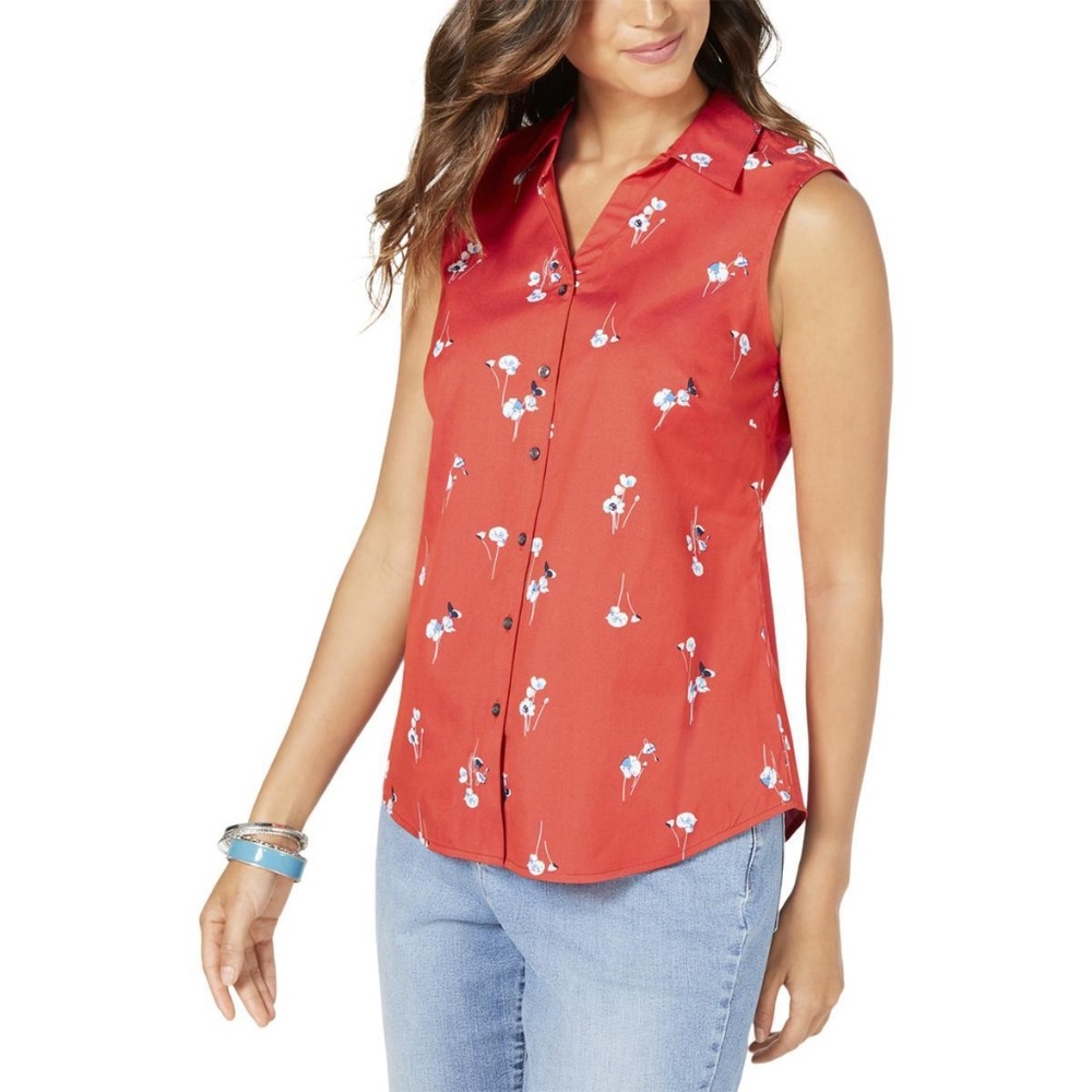CHARTER CLUB  Womens Petites Floral Collar Blouse